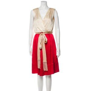 *Host Pick Tory Burch Red Gold Silk Midi Dress (Size 6)